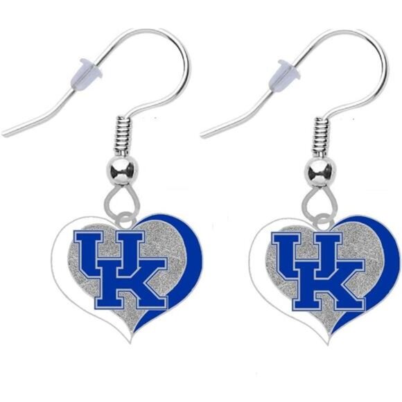 NEW WOMENS University of Kentucky Swirl Heart Earrings Pierced NCAA WILDCATS - Picture 1 of 2